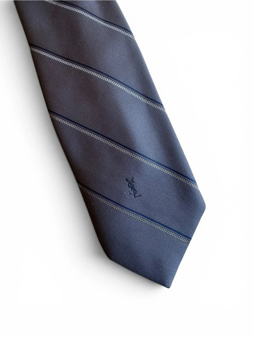 YSL Yves Saint Laurent Gray Stripe Silk Tie